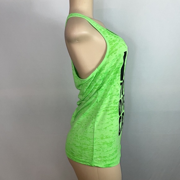 “ I Run To Burn Off The Crazy” Racerback Heathered Lime Green Workout Tank Top - Picture 2 of 8